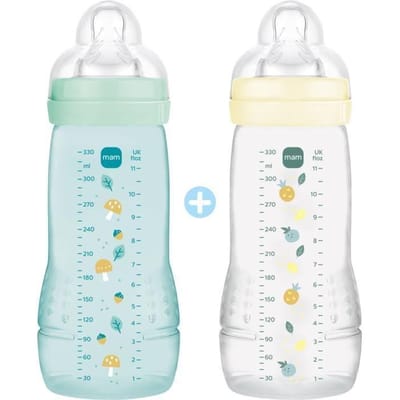 MAM Easy Active 2 Zuigflessen 2e Fase 330 ml 6 Maanden en + Zeer Snelle Doorstroom (Kleur : Parel/Watergroen)