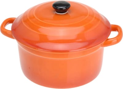 Excellent Houseware Mini stoofpannetje - ovenschaaltje - oranje - 9 cm - porselein - serveerschaaltje - Tapaspannetje