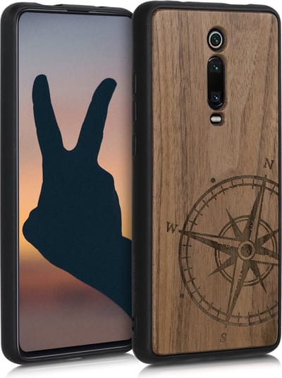 kwmobile telefoonhoesje geschikt voorXiaomi Mi 9T (Pro) / Redmi K20 (Pro) - Hoesje met bumper - hout - In donkerbruin Vintage Kompas design
