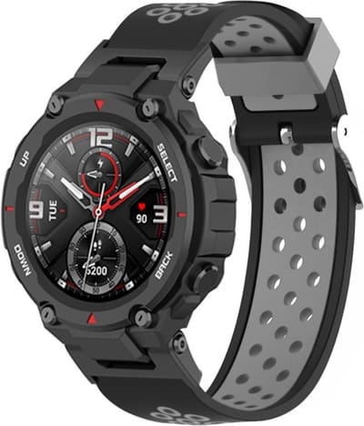 Siliconen Smartwatch bandje - Geschikt voor Amazfit T-Rex - Pro sport bandje - zwart/grijs - Strap-it Horlogeband / Polsband / Armband