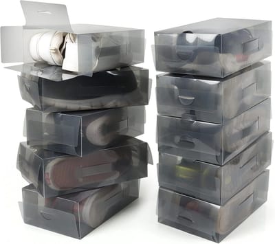 EGoods - 10-Pak Grijze Plastic Schoenopbergdozen - Geschikt voor Dames, Heren & Kinderschoenen - Vouwbaar, Gegolfd & Stapelbaar - Opslag & Reizen