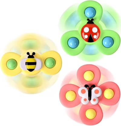 DW4Trading Roterende Fidget Spinner met Zuignapjes Set van 3 Stuks Vlinder Lieveheersbeestje Bij - Educatief Speelgoed