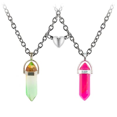 Bixorp Friends Magnetisch Hartje BFF Ketting voor 2 met Groen/Roze Kristallen - Zilverkleurig - Koppel Cadeau