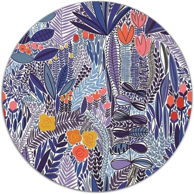 Glazen Snijplank - Kookplaatafdekking Achterwand - Keuken Werkblad - Hittebestendig Gehard Glas - ⌀ 40 cm - Blauw Bloemenpatroon
