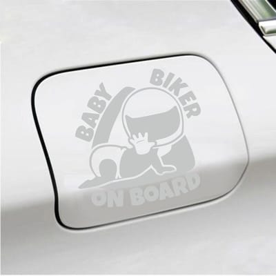 Bumpersticker - Baby Biker On Board - 12 X 12 - Licht Grijs