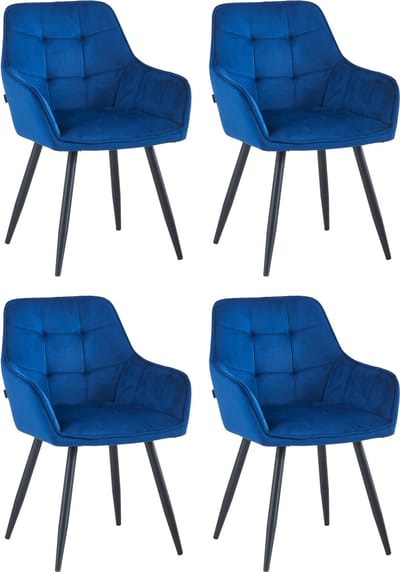 Colenis® - Oriana Eetkamerstoel - Set Van 4 - Blauw - Fluweel - Velvet - Industrieel