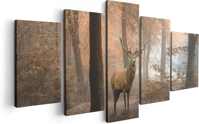 Artaza Canvas Schilderij Vijfluik Hert In Het Bos - Herfst - 100x50 - Foto Op Canvas - Canvas Print