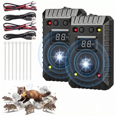 Fokelyi Verjager - Auto Marterverjager - Ultrasoon - Batterijen, 12V & Auto accu - Marters, Muizen & Ratten - LED Knipperlicht - Steenmarter & Ongedierteverjager - 2 stuks - Incl. Batterijen