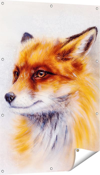 Gards Tuinposter Vos op Aquarel Getekend - Abstract - 80x120 cm - Tuindoek - Tuindecoratie - Wanddecoratie buiten - Tuinschilderij