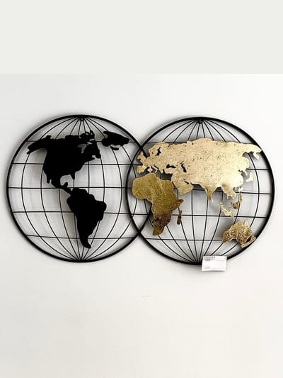 Metalen muurdecoratie wereldbol 62x110 cm - metal wall art - wereldkaart - wereldbol - modern - interieur - decoratie - voor binnen - cadeau - geschenk - verjaardag - Moederdag - Vaderdag - Valentijn - Kerst - Nieuwjaar