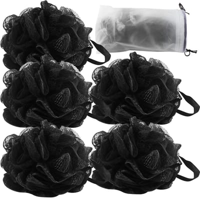 Set van 5 badspons, luffa-spons, badspons, scrubspons, badborstel, douchespons, douche-net, poef-luffa-spons (zwart)