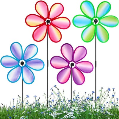 Tuinwindmolens Set - Bloemen Decoratie - Buiten Decoreren - Weerbestendig Ontwerp - 4 Stuks - Kleurrijk