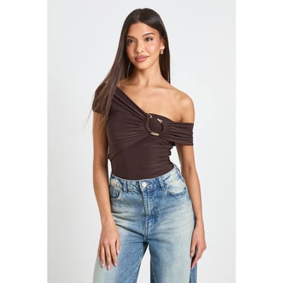 boohoo Dames Dubbellaags Slinky Bodysuit Met Slangenprint | Chocoladebruin | Maat: 40
