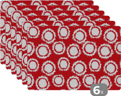 Placemat - Placemats kunststof - Stippen - Rood - Patroon - 45x30 cm - 6 stuks - Hittebestendig - Anti-Slip - Onderlegger - Afneembaar