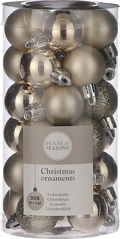 House of Seasons Kerstballen - 30x stuks - champagne - plastic - 3 cm - mini kerstballen