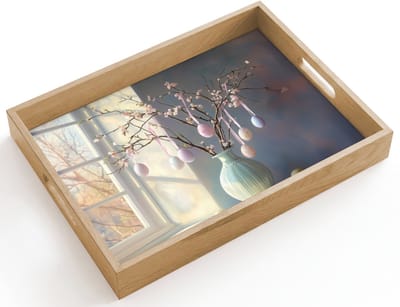 Dienblad hout 40x30 cm - Schootdienblad - Stilleven - Vaas - Paastak - Borrelplank rechthoek - Plateau dienbladen