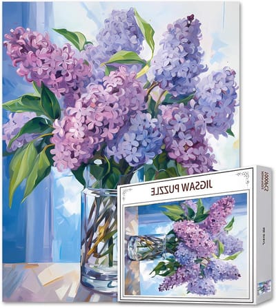 Bloemen Puzzel - 1000 Stukjes Legpuzzel - Ontspannende Activiteit - Gemaakt van Gerecycled Karton - 70x50 cm - Paars Blauw
