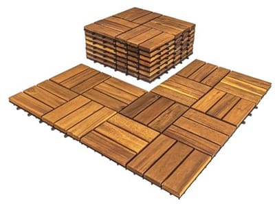 Set van 10 Inelkaar Grijpende Tegels voor Buiten en Binnen - 30 x 30 cm Natuurlijk Hout