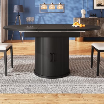 Uitschuifbare eettafel - eetkamertafel - keukentafel - balkontafel - uit te breiden tot ovaal - 118-158x118x76,8 cm - zwart