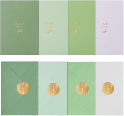 40 Luxe Bedankkaartjes in Goudfolie met Enveloppen en Stickers - Groen
