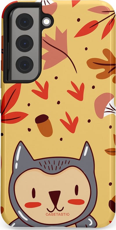 Casetastic hoesje geschikt voor Samsung Galaxy S22 - Dubbellaagse bescherming - Uil in het woud - Fashion Case - Goud Terracotta Zand Rood