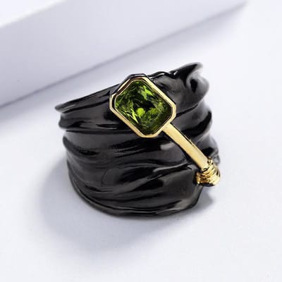 Tweekleurige Inleg Topaas Ring Speciaal Ontworpen Zwart Goud Verlovingsring No. 6 gray