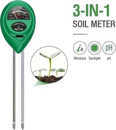 3-in-1 Bodemtester en PH Meter voor Tuinplanten - Grondtester, Plantenvochtmeter & Licht Sensor