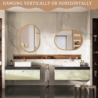 Ovale Badkamer Spiegel Wandspiegel met Gouden Metaalrand 16" x 20" - Aluminium Frame voor Slaapkamer, Woonkamer en Entree
