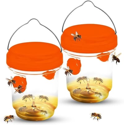 Effectieve Wespentrap voor Buiten - Natuurlijke Wespafschrikker, Insectenbestrijding, Hangende Vallen voor Wesp, Muggen en Fruitvliegen (2 Stuks, Oranje)