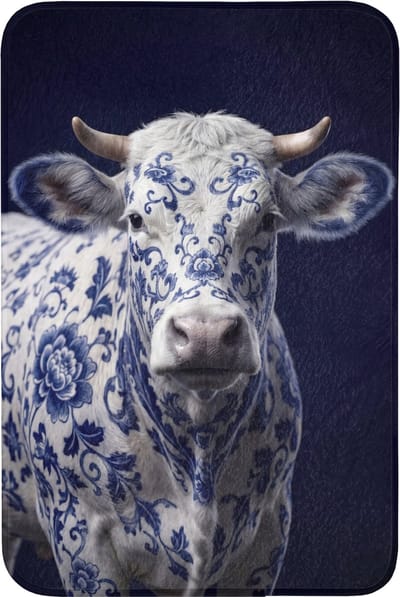 WC mat 60x90 cm - Antislip - Koe - Delfts - Blauw - Artistiek - Toiletmat - Vloermat - Douchemat - Toilet tapijt - Toiletmatten