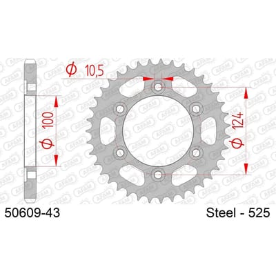 Stalen motortandwiel achteraan Afam 525 43 dents