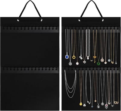 Ophangstand voor kettingen, grote sieradenopbergrek, voor kettingen, armbanden en enkelbandjes, kettingen displayrek, geschikt voor muur, kast en deur, zwart