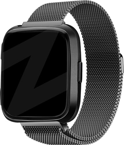 Bandz Milanese loop band geschikt voor Fitbit Versa / Versa 2 - Hoogwaardig gevlochten stalen materiaal smartwatchbandje - Milanees bandje met magneetsluiting - zwart gevlochten stalen bandje