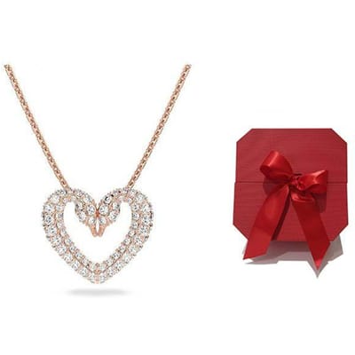 Collier Swarovski Cygne Cœur Femme Collier Or Rose 5628657 Box+Shopping Bag brown