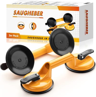 Aura® Tegeltiller – Tot 120 KG - Tegeldrager – Verpakking van 2 - Tegellifter - Tegeltiller Vacuum - Tegel zuignap – Voor Tegels, Laminaat, Ramen En Glas - Geel - 33cm x 12cm x 7cm