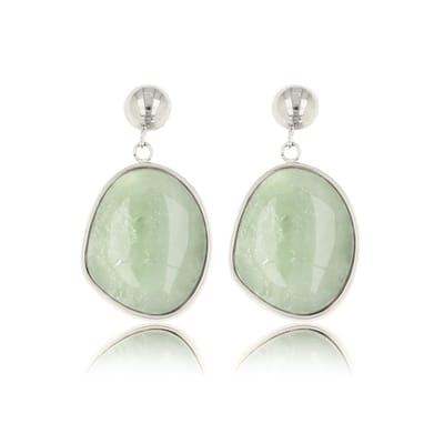 My Bendel - Zilverkleurige Oorsteker met Echte Fluorite Edelsteen - Zilverkleurige Oorbel met Originele Fluorite Hanger - met Luxe Cadeauverpakking | Sieraden Voor Dames
