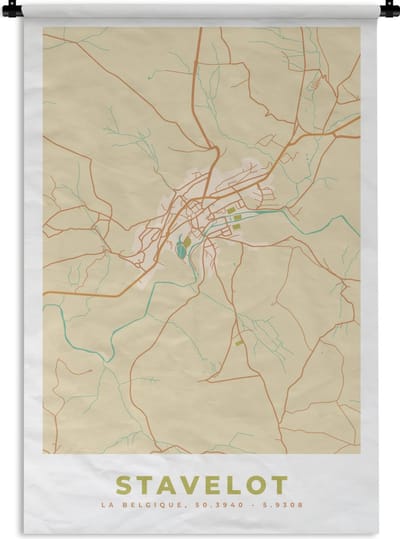 Wandkleed - Wanddoek - Stavelot - België - Kaart - Stadskaart - Plattegrond - 120x180 cm - Wandtapijt