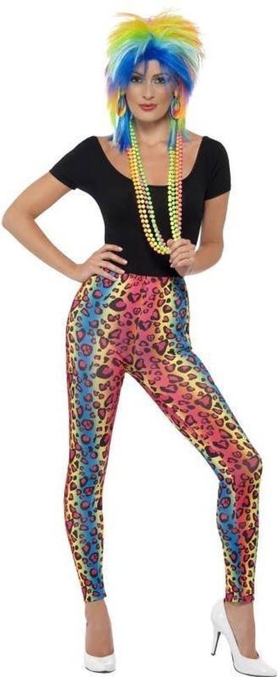 Gekleurde luipaardprint 80s legging verkleed kostuum voor dames - Foute party thema - Verkleedoutfit
