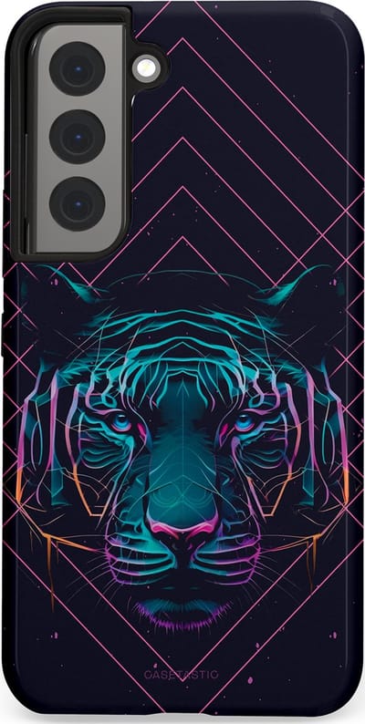 Casetastic hoesje geschikt voor Samsung Galaxy S22 - Dubbellaagse bescherming - Neon Tijger - Fashion Case - Donkerblauw