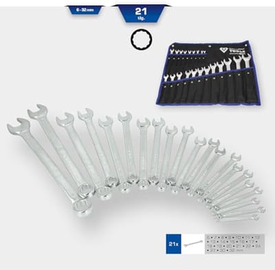 Ring-steeksleutelset 21-delig met chroom-vanadium staal - ergonomisch en roestbestendig