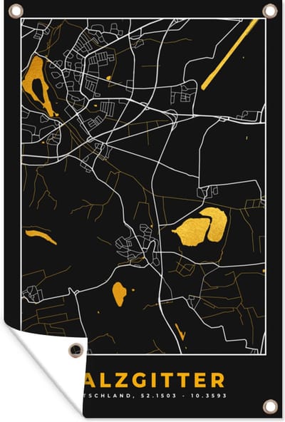 Muurdecoratie Salzgitter - Goud - Stadskaart - Plattegrond - Kaart - Duitsland - 120x180 cm - Tuinposter - Tuindoek