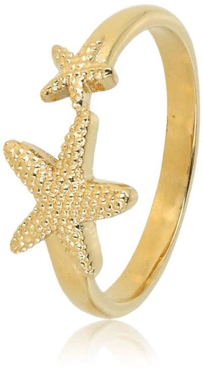 My Bendel - Goudkleurige Ring met Twee Zeesterren - Goudkleurige Ring - Twee Goudkleurige Zeesterren - Zomerse Look - met Luxe Cadeauverpakking | Sieraden Voor Dames | Maat 18.00 Mm / Maat 57