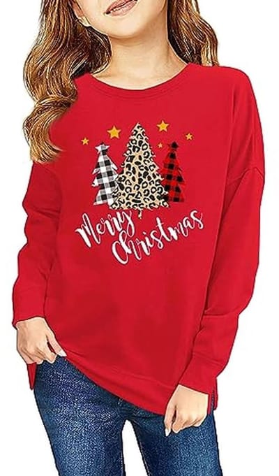 Haloumoning Sweatshirt voor meisjes, kersttrui, grappige ronde hals, wintertrui voor kinderen
