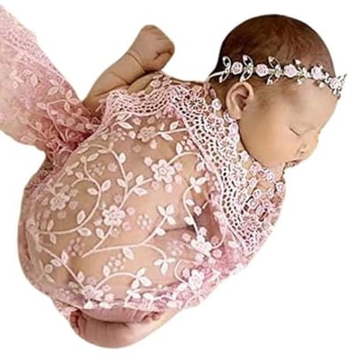Lace Tassels Wrap Swaddle for Newborn Girls - Light Pink Photography Prop