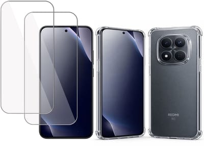 Hoesje met 2x Screenprotector - Geschikt voor Xiaomi Redmi Note 15 Pro - Extreme Shockproof - Tempered Glass - Siliconen Case - Transparant - TechNow