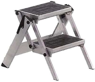 Veiligheidsladdertje - Opstapladder Keukenladder - Klusjes in Huis - TÜV Getest Aluminium - 2 Treden - Zilver/Zwart
