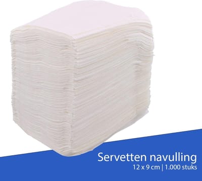 WDMT Servetten Navulling - 1.000 stuks - 12,5 x 8 cm - Geschikt voor Universele Servetten Dispensers - Servet - Papier - Servetten Papieren - Milieuvriendelijk - Servetten Papieren - Ideaal voor Horeca en Thuisgebruik - Wit