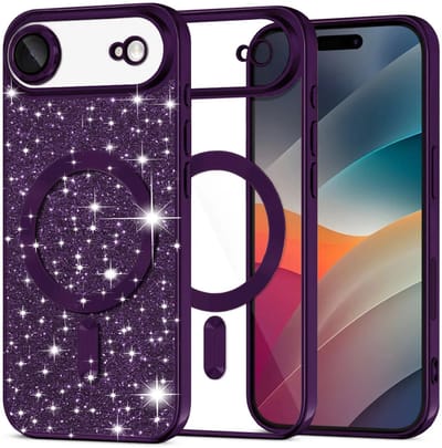 Hoesje geschikt voor Apple iPhone Air - Techsuit Luxury Glitter Back Cover - Geschikt voor MagSafe - Donkerpaars