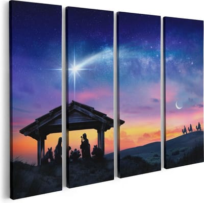 Artaza Canvas Schilderij Vierluik Heilige Familie van Jezus met de Ster van Bethlehem  - 80x60 - Foto Op Canvas - Canvas Print