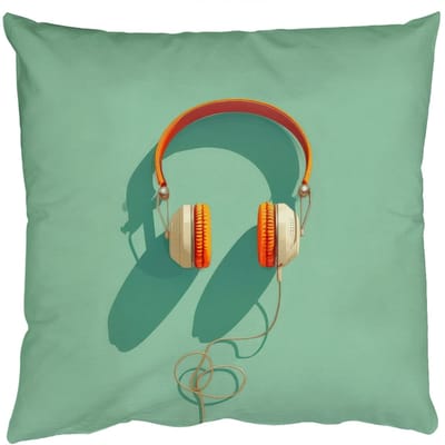 Sierkussens - Kussentjes Woonkamer - 50x50 cm - Koptelefoon - Oranje - Snoer - Minimalistisch